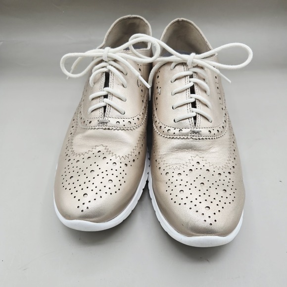 COLE HAAN ZEROGRAND GOLD METALIC LEATHER OXFORDS WOMEN'S SIZE US 8.5 B - Picture 3 of 8
